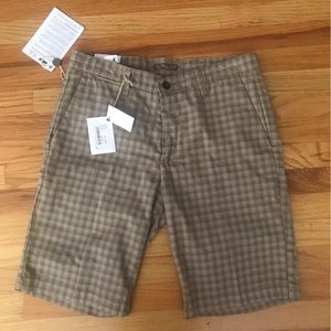 Four Ten Officina Men's Tan & Lt blue Plaid Cotton Shorts Size 32
